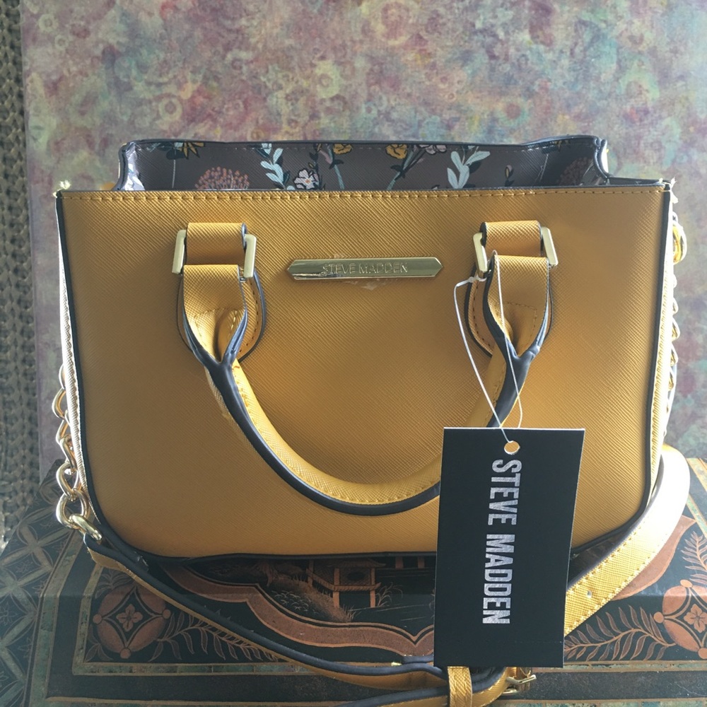 NWT Steve Madden Mustard Floral Crossbody Purse - Picture 1 of 8